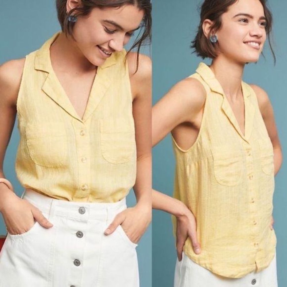 Anthropologie Maeve Linen Tank Top Button Down